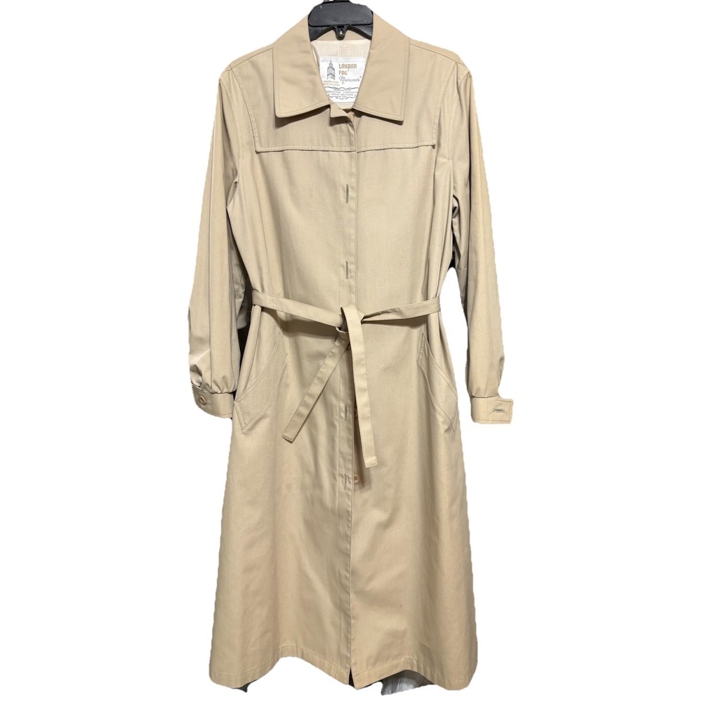 Vintage LONDON FOG Maincoats Raincoat Long Trench Coat Tan/khaki Womens 14 Reg